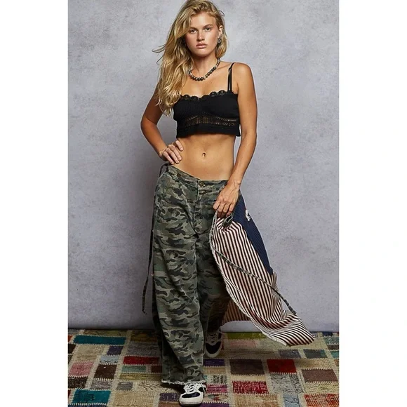 POL Camo Wide Leg Denim Wrap Pants Maxi Skirt Overlay - Picture 6 of 9